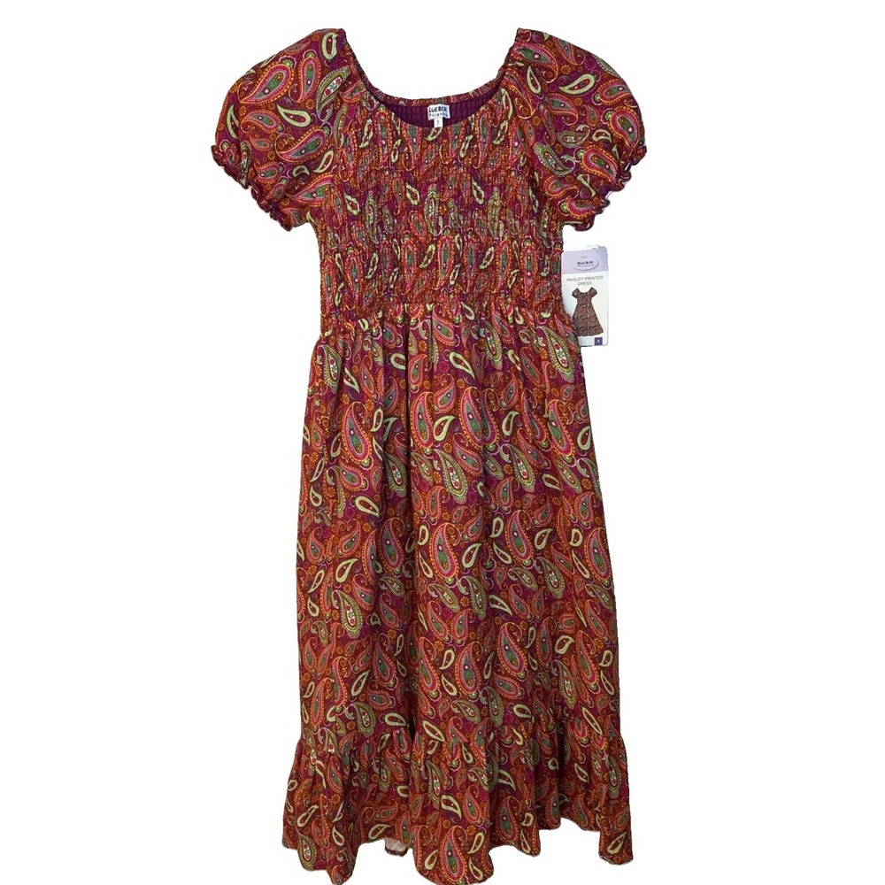 Blueberi  Boulevard Women's Sz S Paisley PuffSleeves Smocked MidiDress CottonNWT